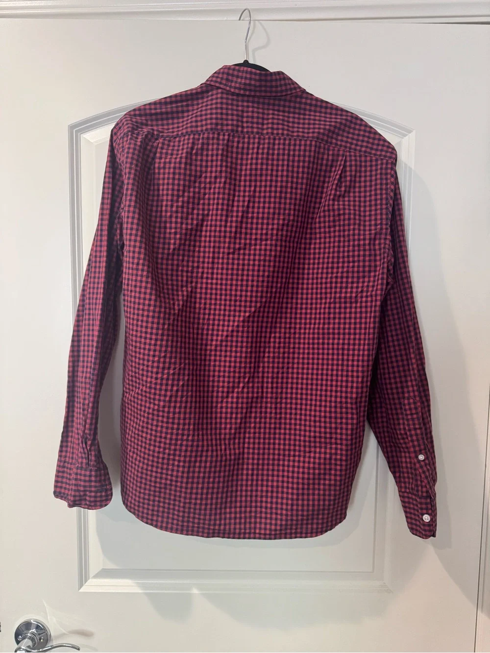 J.Crew Red & Navy Blue Gingham Slim Untucked Long Sleeve Shirt Sz Large